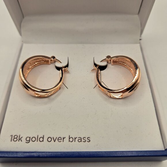 Classic Treasures 18K Rose Gold Over Brass Hoop Earrings Diamond Accents - Picture 2 of 4